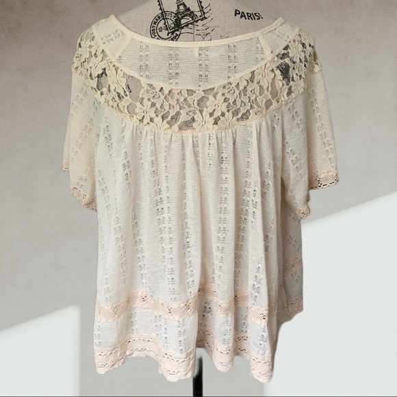 FREE PEOPLE cream bohemian top SMALL - Picture 4 of 5